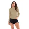 Amazon Wish Ventas Calientes Transfronterizas para Mujer Azul Manga Larga Ajustado Tejido de Moda Tops de Color Puro Europeos y Americanos Algodón para Mujer