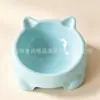 Tigela de pet de cor sólida em desenho animado, tigela única ou tigela dupla, tigela de comida e água para gatos, tigela de comida para gatos de plástico antiderrapante