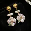Brincos de Tarraxa Roxo Romântico da Idade Média Femininos Brincos Geométricos de Alta Qualidade 2025 Novos Brincos Elegantes com Flor Francesa para Mulheres
