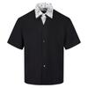 Camisa de Piqué con Solapa Falsa de Dos Piezas Manga Corta Estilo Old Money para Hombres y Mujeres Verano Negro Retro Top de Alto Sentido