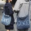 Nova Bolsa de Ombro Feminina com Estampa de Letras para a Primavera de 2026, Bolsa de Compras Grande de Jeans, Bolsa Transversal de Lona para Estudantes