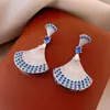 Pendientes de Abanico con Circonita Estilo Étnico Vintage Aguja de Plata Lujo Ligero Pendientes de Gama Alta Pendientes de Moda para Mujer Diseño de Nicho