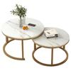 Mesa de Café Minimalista de Lujo Ligero Combinación Redonda Grande y Pequeña Patrón de Mármol Mesa Pequeña Nueva Redonda de Hierro con Almacenamiento Mesa de Café para Suegra