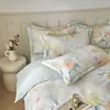 Juego de cuatro piezas de ropa de cama para dormitorio de tela cepillada ecológica 100% algodón con estampado de estilo pastoral, funda de edredón 100% algodón, juego de tres piezas de alta estética para dormitorio