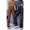 2023 Aliexpress Amazon Pantalones de Cuero Rectos con Bolsillos Nuevos para Mujer Pantalones Casuales Rayados Retro Pantalones Largos Ins para Mujer