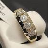 Yihua Novo Estilo Olho de Cavalo Zircônia Redonda Banhado a Ouro 18K Anel Diamante Rank Luxo Europeu e Americano Diamante Branco Anel de Casamento