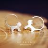 Aretes de plata esterlina s925 aretes de gato cepillado joyería coreana de gato lindo de plata esterlina