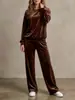 Europa Transfronteriza Otoño/Invierno 2026 Nuevo Conjunto de Terciopelo Holgado Casual Sudadera con Capucha Pantalones de Pierna Ancha Moda Conjunto de Dos Piezas Ropa para Mujer