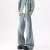 Jeans vintage azules lavados para hombre, pantalones casuales de calle americana de verano, corte holgado, pantalones anchos desgastados de largo hasta el suelo
