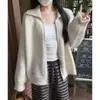 Cárdigan Suéter con Solapa y Cremallera Estilo Coreano para Mujer Otoño Invierno Nuevo Casual Estilo Perezoso Holgado Suave Tejido Esponjoso Prendas de Abrigo