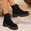 Botines Martin de color liso, neutros y versátiles, estilo nuevo otoño/invierno, estilo europeo y americano, con gamuza y cordones, colección transfronteriza 2026, talla grande, con tacón grueso para mujer