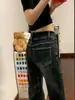 Jeans de microcampana de doble botón con diseño para mujeres petite, nuevo estilo de alta costura, tiro alto, corte ajustado, que realzan la figura, pantalones de campana ligeramente elásticos