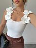 Camisola de punto socialité transfronteriza europea y americana estilo francés con intrincado diseño floral tridimensional, ambiente sexy casual de playa
