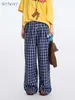 Pantalones Casuales Rectos de Encaje a Cuadros Primavera/Verano Heyhenry para Mujer, Holgados, Relajados, Versátiles, Cintura Elástica