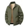 Jaqueta masculina em estoque para primavera e outono, gola alta, estilo workwear, espessada, cor sólida, corte solto, à prova de vento, para homens de meia-idade e jovens, vestuário esportivo externo