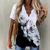 Aliexpress Comercio Exterior Amazon Transfronterizo Ropa Europea y Americana Temperamento Nueva Ola Cuello Camisa Estampada Manga Corta Mujer