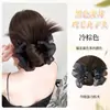 Presilha de Cabelo Preta com Franjas e Peruca em Formato de Coque, Adereço de Cabelo com Coque de Flores Artificiais Amarrado Baixo, Acessório de Cabelo Novo Estilo