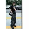 Calças camufladas estilo americano boca de sino para homens, primavera e outono, estilosas e de alta qualidade, cintura alta, calças jeans workwear de lenhador high-street