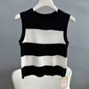 Plato Grande Versión Hong Kong Verano Top de Punto para Mujer Delgado Sin Mangas Cuello Redondo Chaleco Rayado Adelgazante Nuevo Estilo