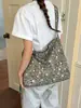 Bolso de hombro casual estilo coreano con estampado de leopardo, diseño de nicho, bolso de gran capacidad para el trabajo, bolso tote casual con patrón de estrellas vintage para mujer