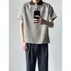 Camisa Polo com Lapela Pied-de-Poule Manga Curta Masculina Business Verão Estilo Old Money High-End Color-Blocking Moda Casual Camiseta