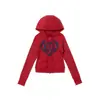 Cárdigan con capucha sudadera Y2K Millennial Hot Girl Bordado de Corazón y Letras Sudadera con capucha y cremallera multicolor retro Chaqueta para mujer