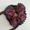Goma para el pelo de estilo coreano con cuadros contrastantes y encaje, estilo retro universitario, diseño de nicho, versátil, elegante, para coleta