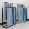 Estante de Exhibición de Cortinas de Dos Niveles Muestra de Tela Exhibidor Móvil Tejidos para el Hogar Estante de Exhibición Dorado de Pie