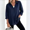 2026 Amazon Europa Transfronteiriço Feminino Novo Gola V Algodão Linho Cor Sólida Blusa Casual Solta Camisa