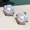 Cao Shi Venta al por mayor Pendientes Elegantes de Perlas de Imitación de Dos Tonos Diseño Geométrico Rombo Joyería Joyería Popular Exótica