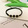 Pulseira de Corda Trançada Cristal Morango Ametista Obsidiana Par Amigo(a) Próximo Design de Nicho DIY Joia de Corda para Mão