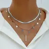 Moda Transfronteriza Europea y Americana Cadena para Clavícula Colgante Redondo con Borla Collar Apilado Multicapa Collar de una Sola Palabra Multicapa Juego de 3 Piezas