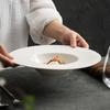 Sombrero de Paja con Patrón de Trigo Plato Vajilla de Cocina de Lujo Accesible Blanco Cerámica Ensaladera Plato para Pasta Restaurante Occidental Comercial