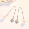 Estilo Coreano Distintivo Pendientes Largos de Borla Plateados Moda para Mujer Perla Imitación Pin para Oreja Elegante Línea de Oreja Copo de Nieve Joyería para Oreja
