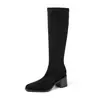 2026 Talla Grande 34-42 Botas de Cuero Elástico para Mujer Otoño e Invierno Botas Altas Tacón Grueso Alto Botas de Jinete Botas para Mujer Talla Grande