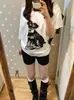 Nueva Camiseta Casual de Algodón con Estampado de Perro Estilo Coreano, Hombros Descubiertos, Manga Corta para Mujer, Top Holgado de Verano Dulce y Picante de un Hombro