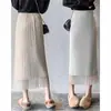 Nuevo midi falda de punto acampanada de cintura alta blanca con abertura para mujer, otoño e invierno, doble cara, corte ajustado