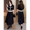 Elegante y delicado vestido de punto para dama estilo coreano, inspirado en Chanel, de dos piezas falsas, falda larga de longitud media por encima de la rodilla
