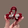 Otoño e Invierno Nuevo Flor de Rosa tamaño pequeño Pasador Moda Vintage Pinza de Tiburón Pinza de Agarre Diamante Flocado Rojo Cibernético Accesorios para el Cabello para Mujeres