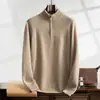 Suéter Masculino de Gola Alta com Zíper em Cashmere de Montanha Camisa Base para Meia-idade Negócios Espessado Quente Casual Moda Suéter de Lã