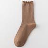 Calcetines de Encaje para Mujer de Color Sólido, Estilo Japonés, Nuevos, Absorbentes de Sudor, con Volantes, de Caña Media, para Otoño, Calcetines de Algodón de Color Sólido para Mujer