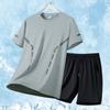 Estoque Pronto Atacado Roupa Esportiva Masculina Verão Secagem Rápida Manga Curta Shorts Malha Fina Seda de Gelo Fresco Alta Elasticidade Casual Conjunto