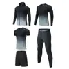 Conjunto de Roupas Fitness de Cinco Peças para Primavera e Outono de 2024 Masculino Infantil Secagem Rápida Roupa de Corrida Tights Jaqueta com Capuz