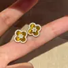 [Oro de Cuatro Hojas] Serie de Flores Retro ~ Ojo de Tigre Trébol de Cuatro Hojas Diamante de Burbuja Conjunto de Pulsera Collar Pendientes para Mujer