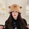 Chapéu de pescador de pelúcia feminino inverno quente chapéu balde orelhas de urso fofo tudo-combinar chapéu frio exterior à prova de frio espessado aparência facial pequeno