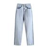 8903-25 Primavera Nuevos Pantalones Vaqueros Rectos de Estilo Retro Americano de Calle Principal Sexy de Cintura Alta con Lavado de Color en Contraste
