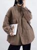 Abrigo holgado de algodón con bolsillos grandes para mujer, otoño e invierno 2024, nuevo estilo coreano, estilo de herramientas de moda, abrigo de algodón ajustado que combina con todo.