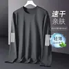 Camiseta de manga larga para hombre, capa interior de otoño para hombre, camiseta base elástica de corte holgado, camiseta estampada estilo coreano ins para hombre