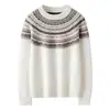 Nuevo Cárdigan de Punto Jacquard Fair Isle Bloque de Color 100% Cachemira Otoño/Invierno para Mujer, Moda Estilo Coreano Top de Cachemira