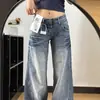 Jeans wide leg retro americano para mulheres, novo estilo verão 2026, cintura baixa, solto, modelador, versátil, calça longa levemente flare